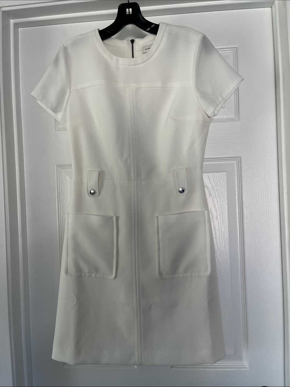 Club Monaco Cream Short-Sleeve Pocket Shift Dress